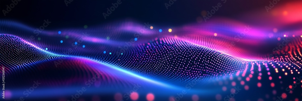 Poster vibrant abstract digital waves with luminous particles creating a dreamlike atmosphere in a modern d