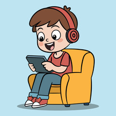 Boy Playing Game Cartoon Vector Illustration