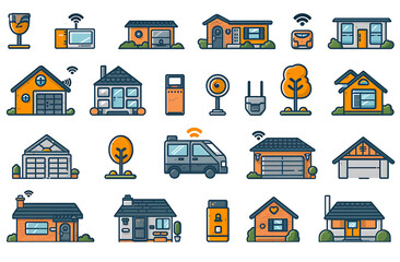 Smart Home & Security Icon Set – Modern Technology & Automation