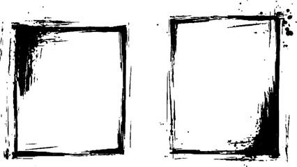 Dry brush painted grunge frame with black paint on white background. Black and white frame. Grunge black and white frames. Grunge frames isolated on white background. 
