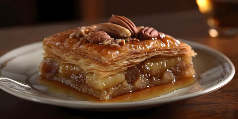 Pecan apple pastry dessert, closeup