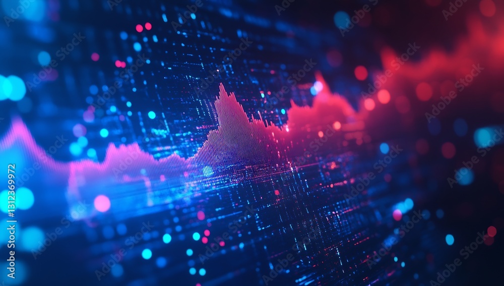 Poster Vibrant digital data animation showcasing dynamic financial trends with geometric patterns : Generative AI