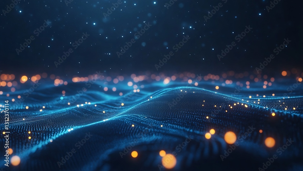 Aufkleber Dynamic motion of luminous waves with sparkling elements creating a sense of depth and fluidity : Generative AI