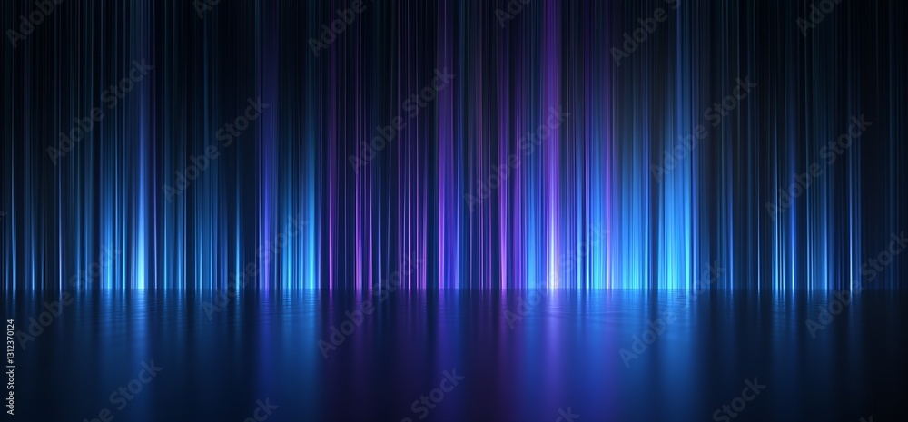 Poster elegant scene of vertical light beams in a dark environment featuring shades of blue and purple : ge