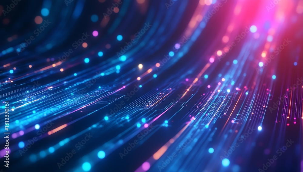 Poster Dynamic colorful abstract representation of flowing data streams with glowing lights in a digital environment : Generative AI
