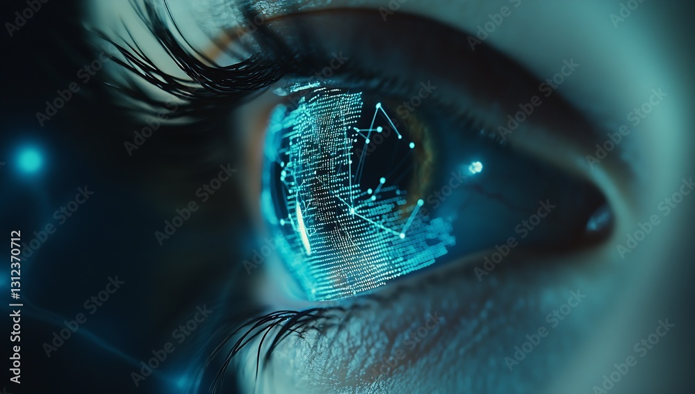 Poster Detailed vision of a human eye highlighting a complex network of data and global mapping in technology : Generative AI