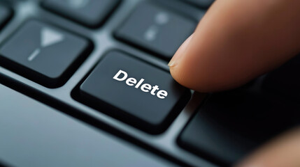 Finger Pressing Delete Key on Computer Keyboard Digital Deletion Concept