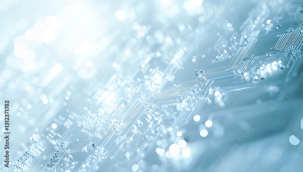 Aufkleber Close-up view of futuristic technology with shimmering circuits and soft blue light effects : Generative AI