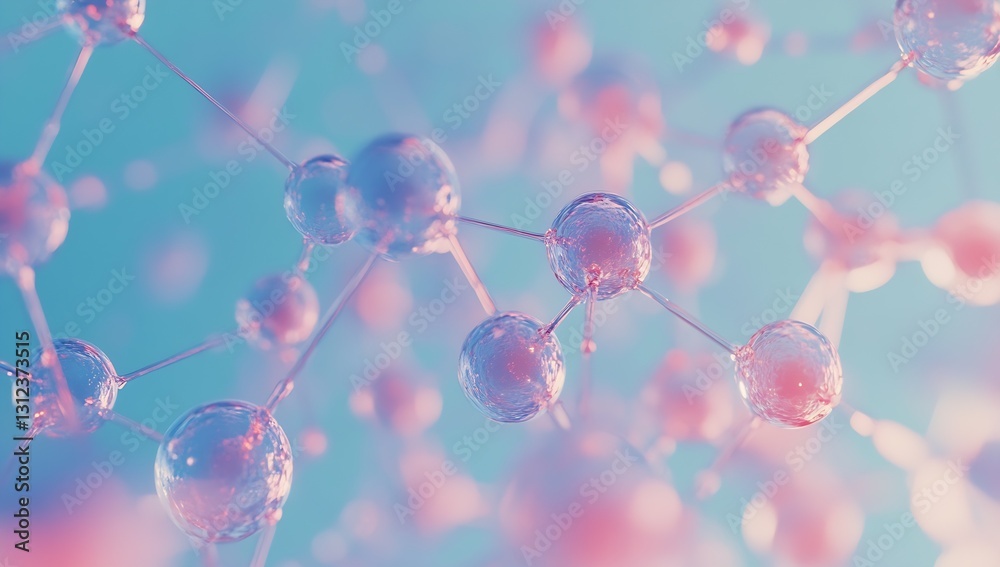 Leinwandbilder Abstract molecular background showcasing interconnected spheres and translucent particles in a soft gradient : Generative AI