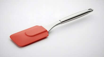Fototapeta premium Close-up of Red Silicone Spatula with Stainless Steel Handle on White