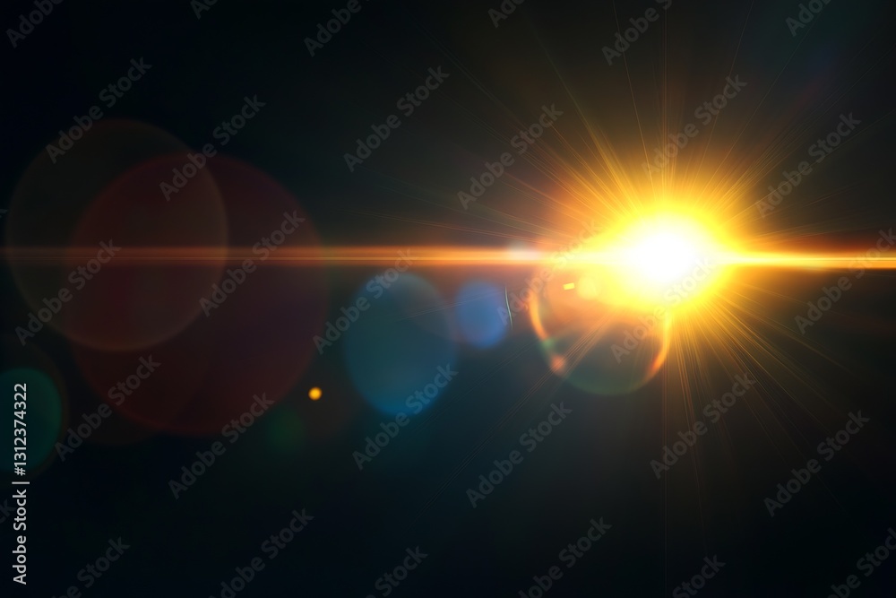 Aufkleber stunning burst of sunlight illuminating dark background with colorful lens flare effects : generativ