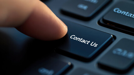 Contact Us Button Close-up of Finger Pressing Keyboard Key