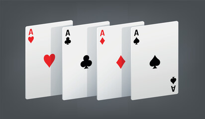 Playing cards 3d. Vector illustration isolated on gray background.