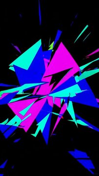 Dynamic explosion of neon fractals in abstract geometric sequence
