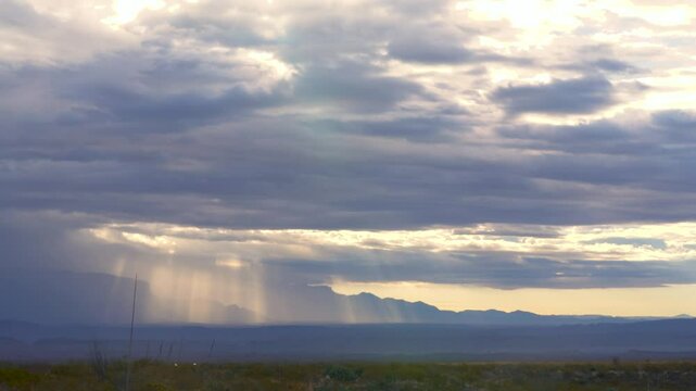 Beautiful Desert Morning Sun Rays Across Landscape in Big Bend National Park Texas