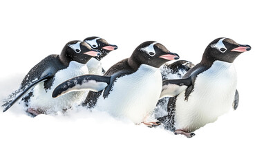 Obraz premium Adorable Penguins Having Fun Gliding on the Frozen Landscape Together Isolated on transparent background PNG