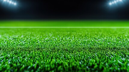 Night Football Field: Lush Green Turf Under Stadium Lights