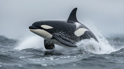 Fototapeta premium Orca leaping gracefully out of water