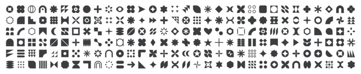 Abstract brutal shapes geometric. Memphis design, retro elements for web, vintage, advertisement, commercial banner, poster, leaflet, billboard, sale. Collection trendy halftone.