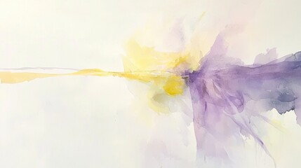 Obraz premium This artwork displays a harmonious blend of purple and yellow watercolor tones, creating a serene atmosphere. The gentle transitions evoke feelings of tranquility and creativity