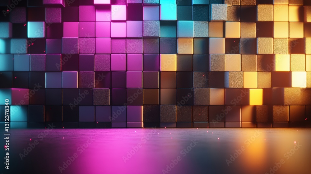 Poster Brightly colored wall displaying an array of colorful squares creating a vibrant and playful artistic atmosphere