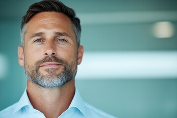 capture confident corporate finance professional in modern office setting their eyes focused ahead and exuding decisiveness