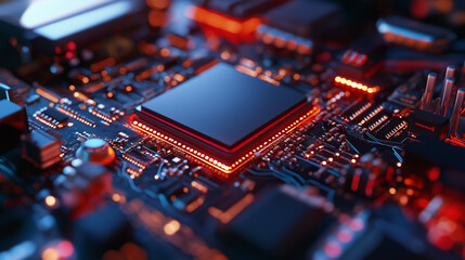 Obraz premium computer circuit board and large chip