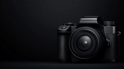 Black Mirrorless Camera: Photography Equipment, Professional DSLR, Dark Background