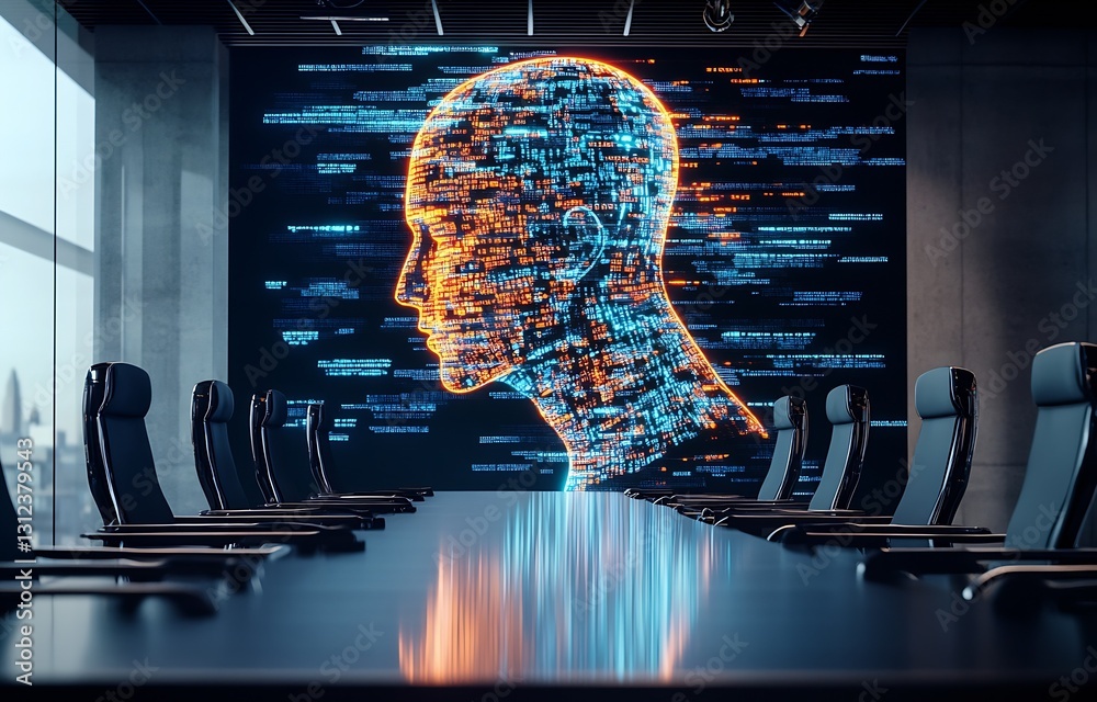 Leinwandbilder stylish meeting room showcasing bright data visuals with a human data profile illuminated on the wal