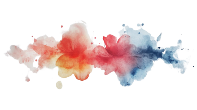 Watercolor painting forming colorful flower petals on transparent background