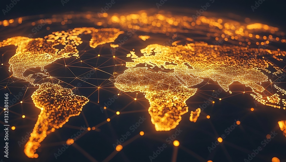 Aufkleber Captivating view of a glowing world map with vibrant lights showcasing global connectivity : Generative AI