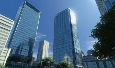 Modern Skyscrapers Soar Against a Clear Blue Sky