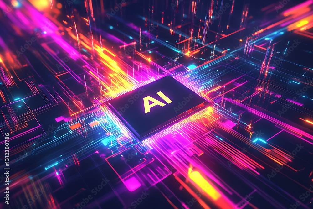 Aufkleber Energetic visual of artificial intelligence illuminated by brilliant light trails and vibrant colors : Generative AI