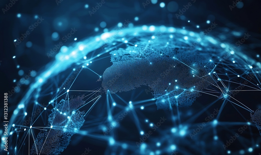 Leinwandbilder Artistic depiction of a globe showing intricate network connections with luminous nodes across a dark backdrop : Generative AI