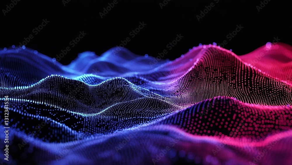 Poster Stunning representation of flowing waves and colorful particles creating an engaging digital landscape effect : Generative AI