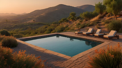 Naklejka premium the pool at the sunset