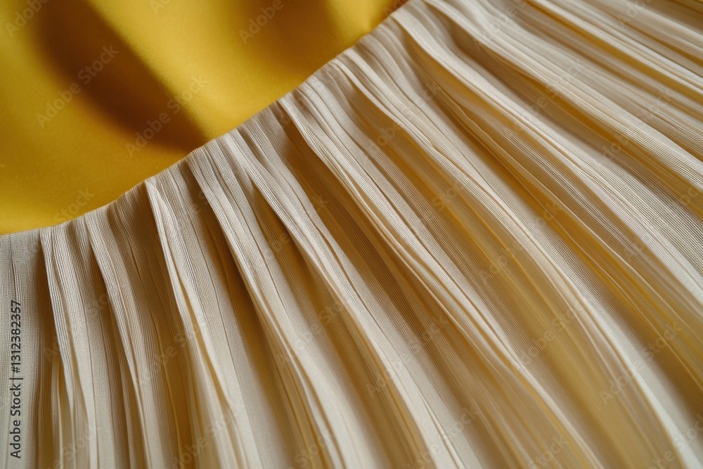 Poster pleated fabric in shades of yellow displayed on a textured surface emphasizing design details and cr