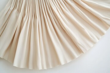 Pleated fabric in soft beige color arranged elegantly on a white surface