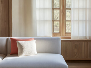 Fototapeta premium Cozy living room with natural light and minimalist design in a modern home