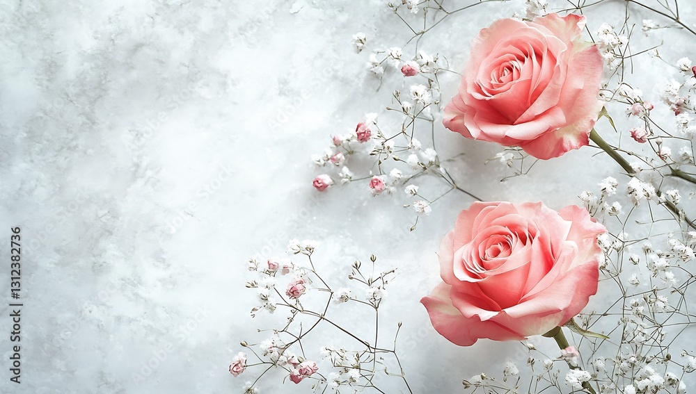 Aufkleber stylish composition of pink roses with gentle white fillers on a soft textured background : generati