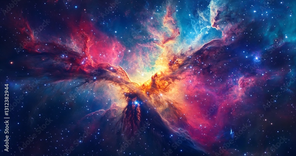 Aufkleber vivid cosmic nebula bursting with light and energy creating a mesmerizing spectacle in the night sky