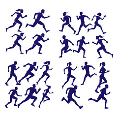Running editing Silhouette group vector illustration set,running, silhouette, group, joggers, marathon, fitness, exercise, sport, athletes, track, race, competition, sprint, motion, active, cardio