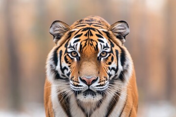 Fototapeta premium majestic siberian tiger prowling through quiet russian forest highlighting its dynamism and grace