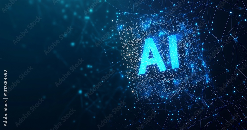 Poster futuristic digital representation of artificial intelligence technology illuminated in blue hues : g