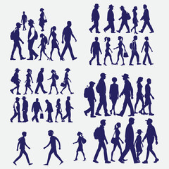 Walking editing Silhouette group vector illustration set, walking, silhouette, group, vector, illustration, editable, black and white, people, crowd, motion, design, minimal, abstract, urban, digital 