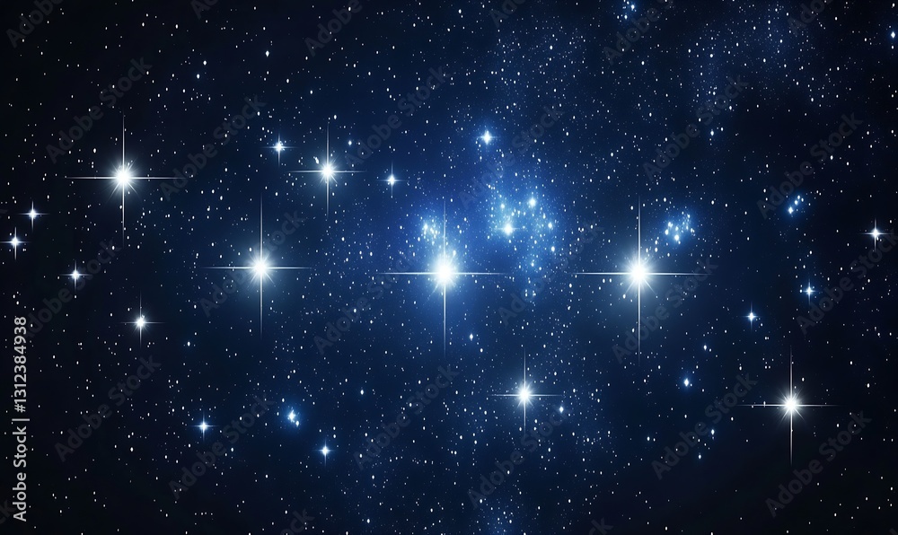 Aufkleber Brilliant star cluster shining brightly in the deep blue void of outer space creating a vibrant cosmic backdrop : Generative AI