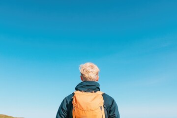 Fototapeta premium portrait of individual engaging in outdoor exercise under clear sky displaying determination and vitality