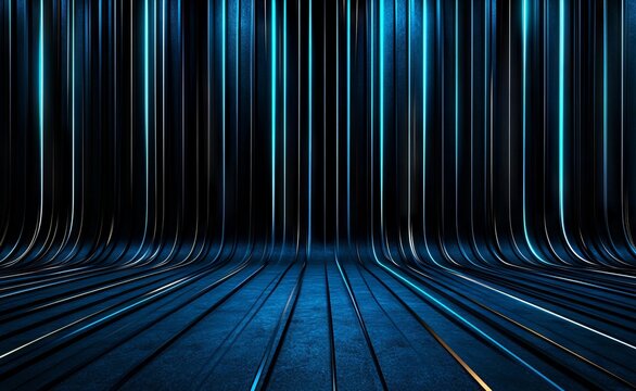 A dark room with blue and black stripes