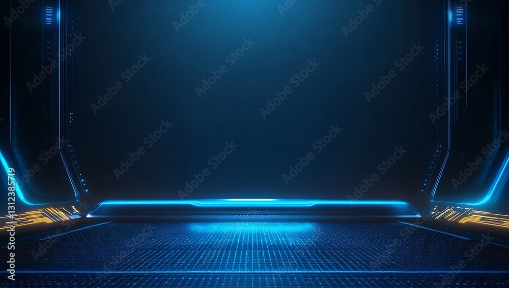 Aufkleber high-tech futuristic room with a glowing blue digital background ideal for technology and innovation
