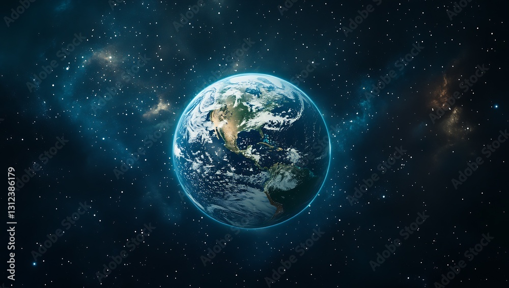 Poster Mesmerizing image of Earth showcasing vibrant colors and glowing edges in a cosmic backdrop : Generative AI